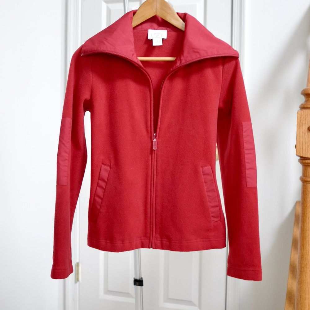 Ann Taylor LOFT Women's Full Zip High Collar Red Fleece/Satin Jacket M